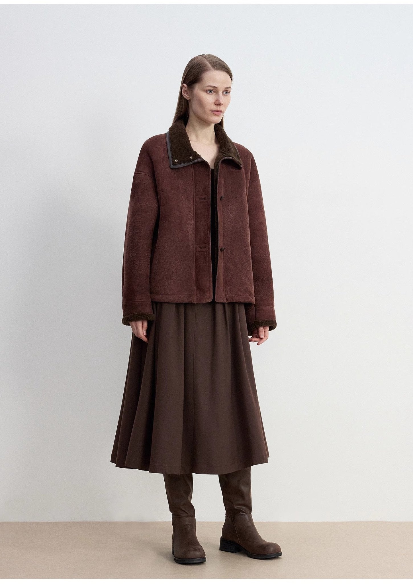 Fireladyfur Women's Shearling Coat - Merino Wool Stand - Up Fur Collar Knight's Contract - variant_title
