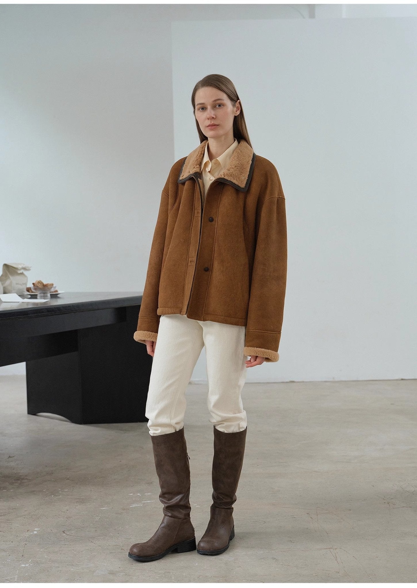 Fireladyfur Women's Shearling Coat - Merino Wool Stand - Up Fur Collar Knight's Contract - variant_title