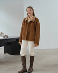 Fireladyfur Women's Shearling Coat - Merino Wool Stand - Up Fur Collar Knight's Contract - variant_title