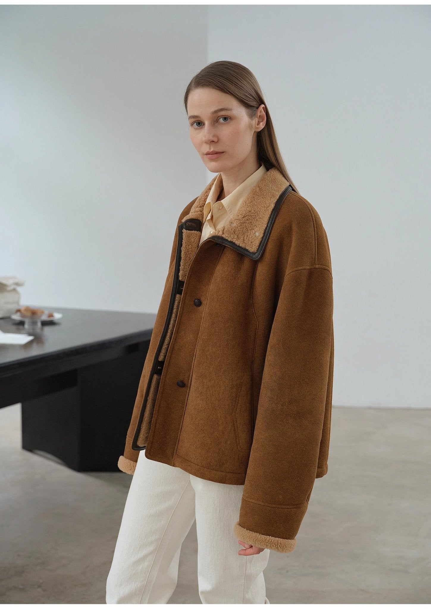 Fireladyfur Women's Shearling Coat - Merino Wool Stand - Up Fur Collar Knight's Contract - variant_title