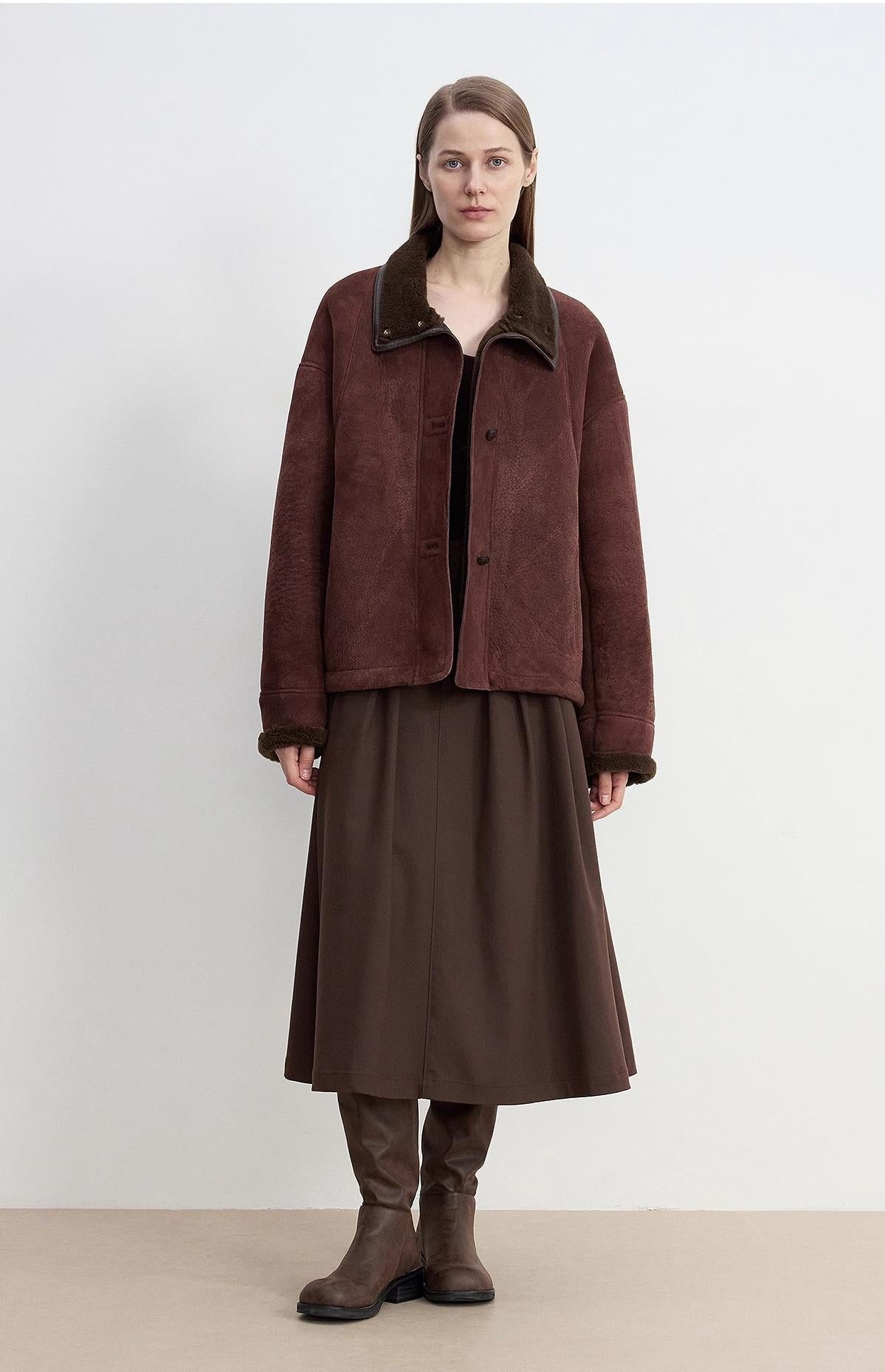 Fireladyfur Women's Shearling Coat - Merino Wool Stand - Up Fur Collar Knight's Contract - variant_title