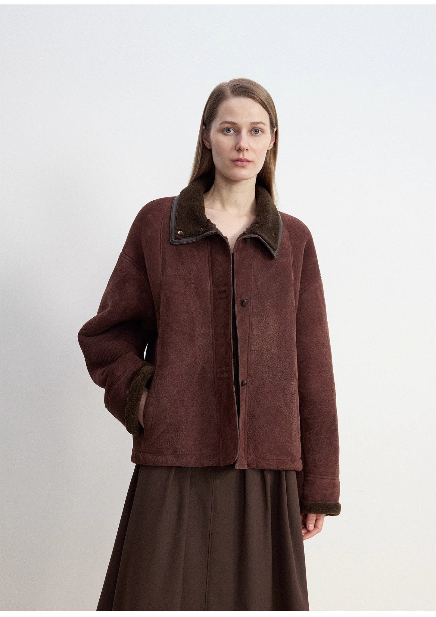 Fireladyfur Women's Shearling Coat - Merino Wool Stand - Up Fur Collar Knight's Contract - variant_title