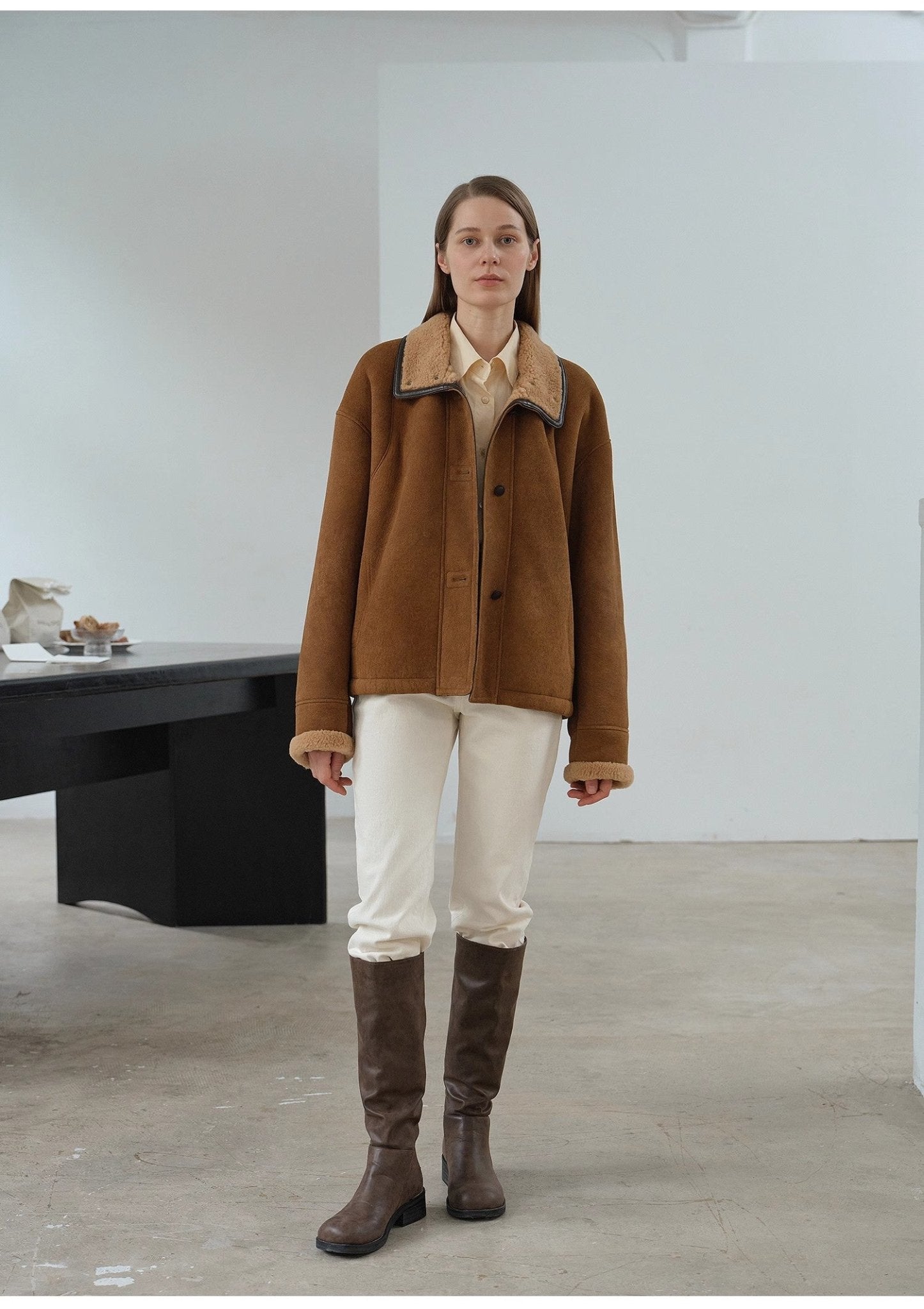 Fireladyfur Women's Shearling Coat - Merino Wool Stand - Up Fur Collar Knight's Contract - variant_title