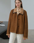Fireladyfur Women's Shearling Coat - Merino Wool Stand - Up Fur Collar Knight's Contract - variant_title