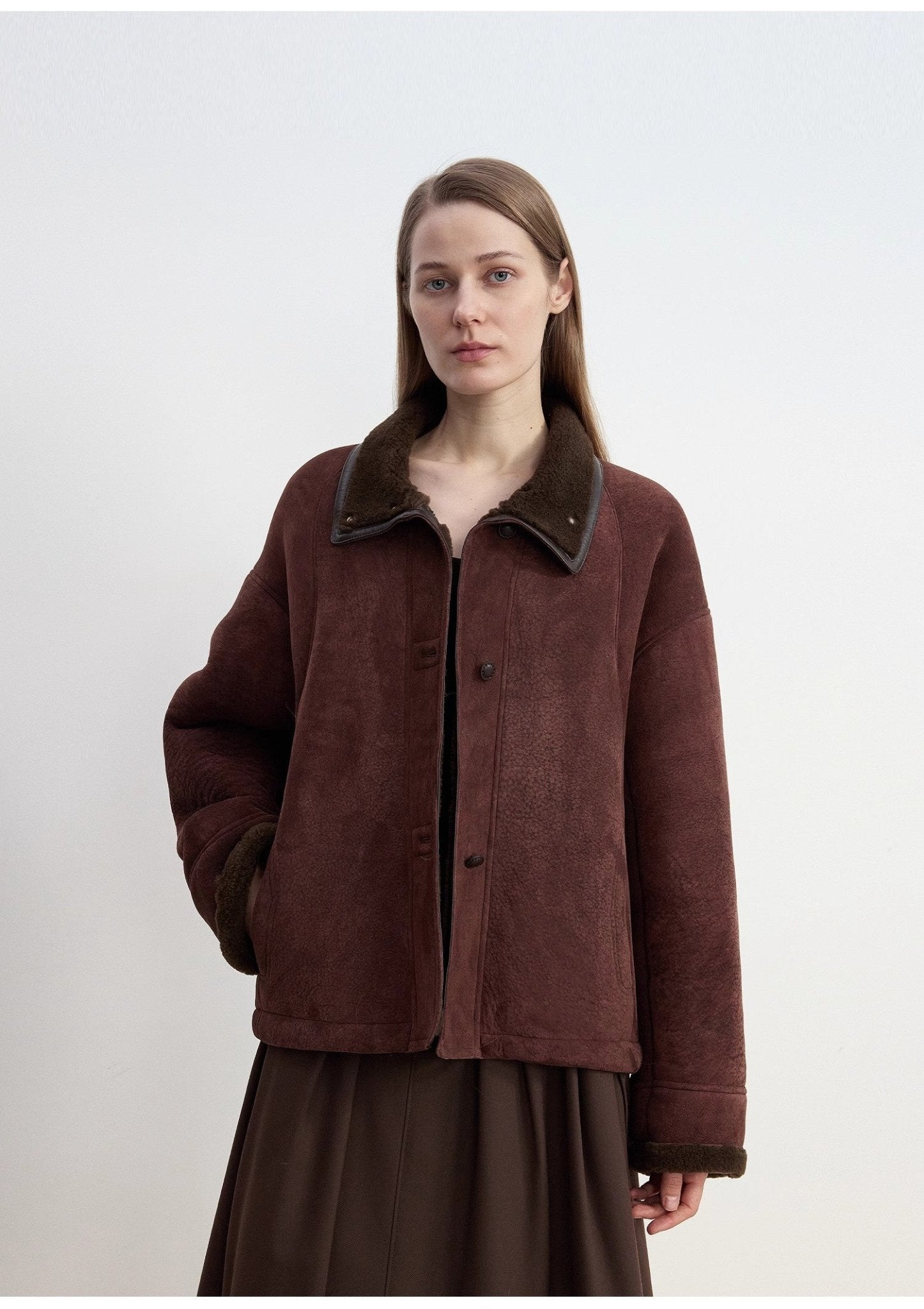 Fireladyfur Women's Shearling Coat - Merino Wool Stand - Up Fur Collar Knight's Contract - variant_title