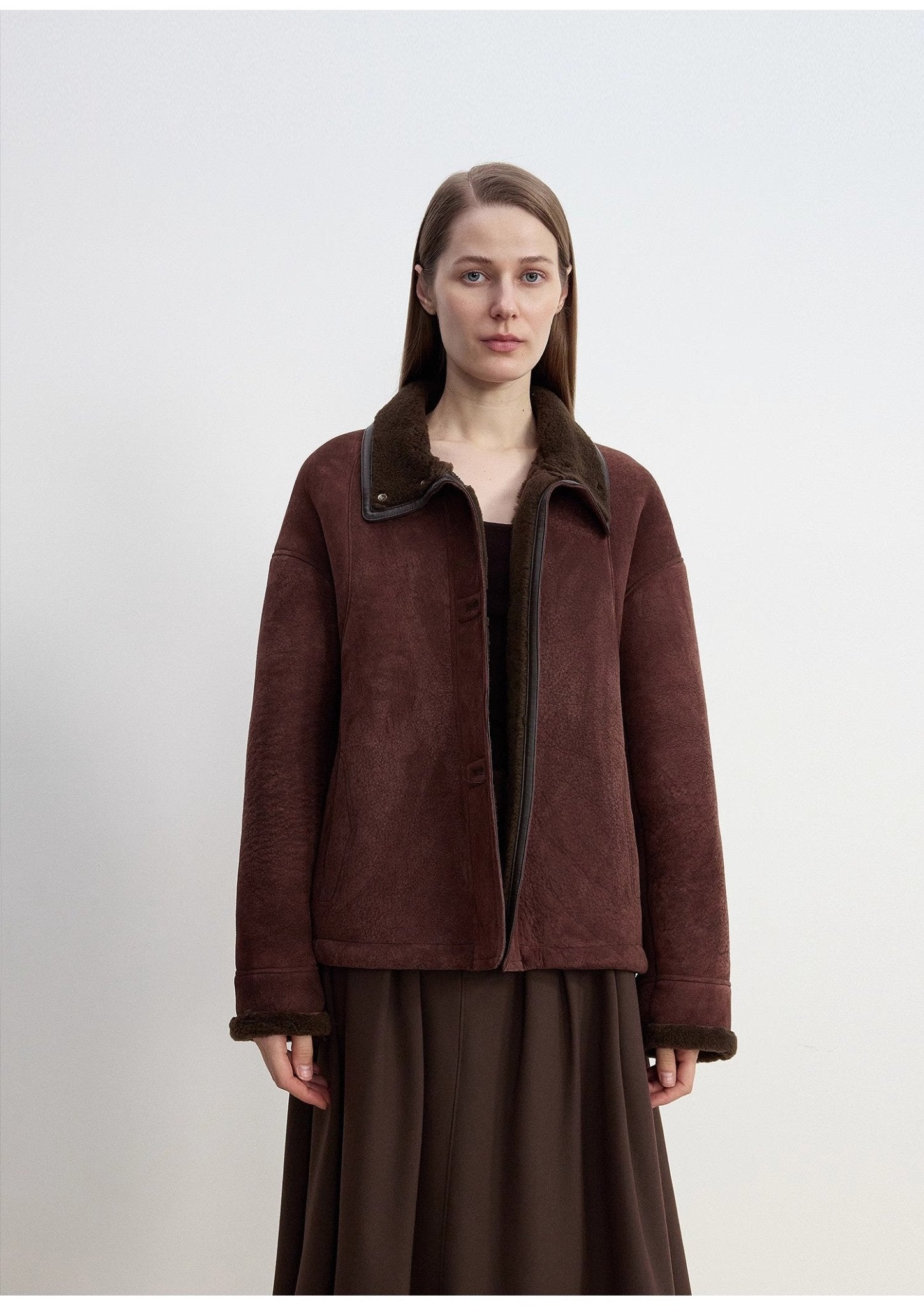 Fireladyfur Women's Shearling Coat - Merino Wool Stand - Up Fur Collar Knight's Contract - variant_title