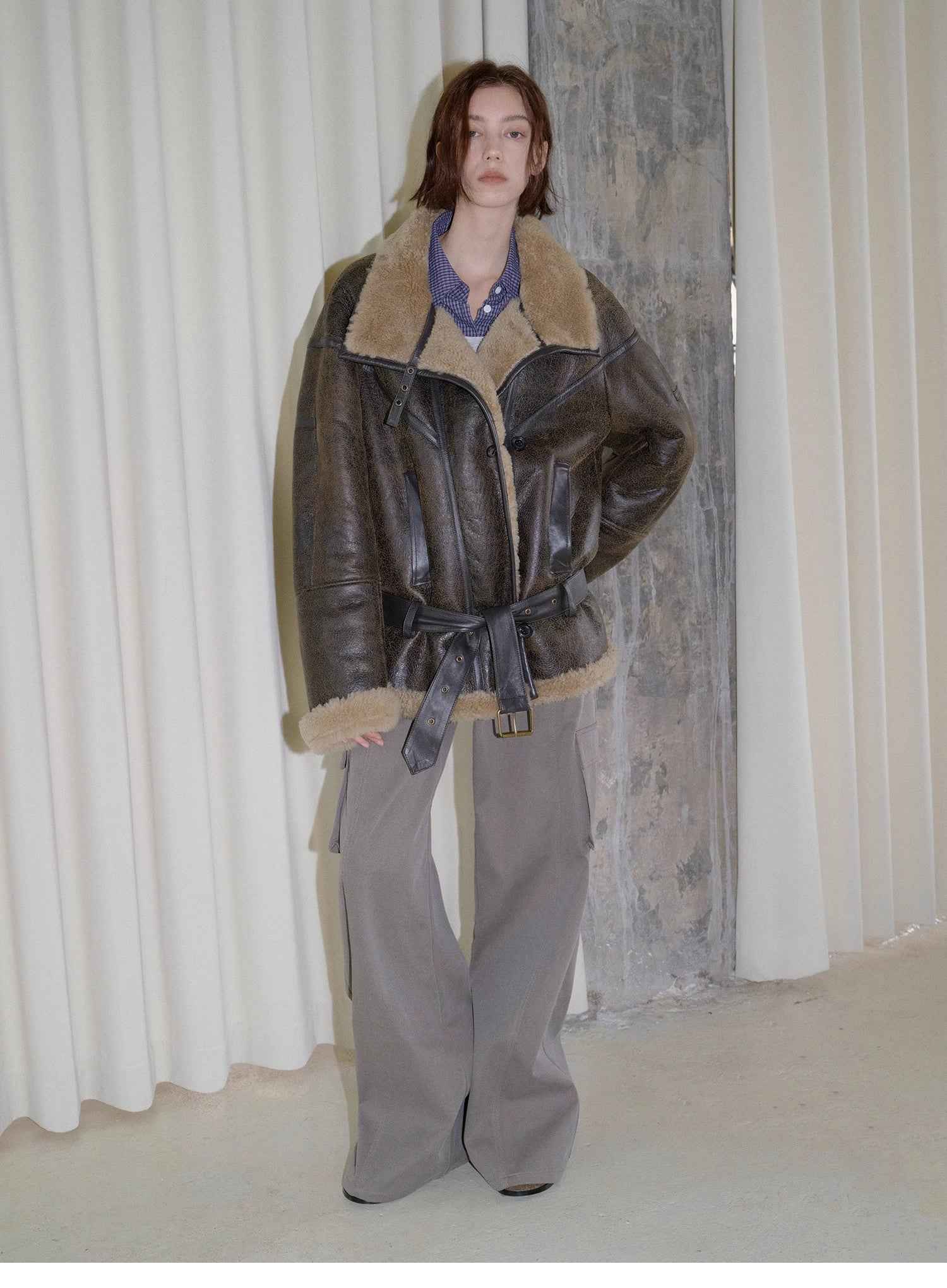 Fireladyfur Women's Shearling Coat - Motorcycle Style Lapel Imported Merino Wool - variant_title