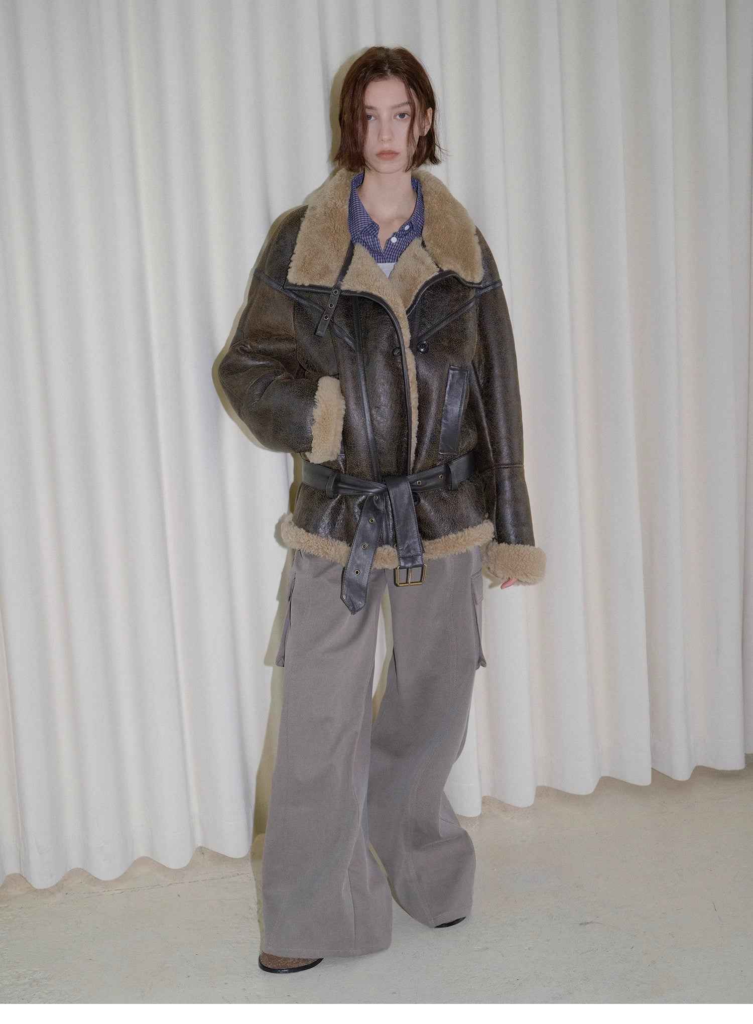 Fireladyfur Women's Shearling Coat - Motorcycle Style Lapel Imported Merino Wool - variant_title
