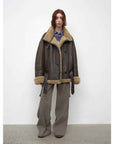 Fireladyfur Women's Shearling Coat - Motorcycle Style Lapel Imported Merino Wool - variant_title