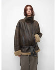 Fireladyfur Women's Shearling Coat - Motorcycle Style Lapel Imported Merino Wool - variant_title
