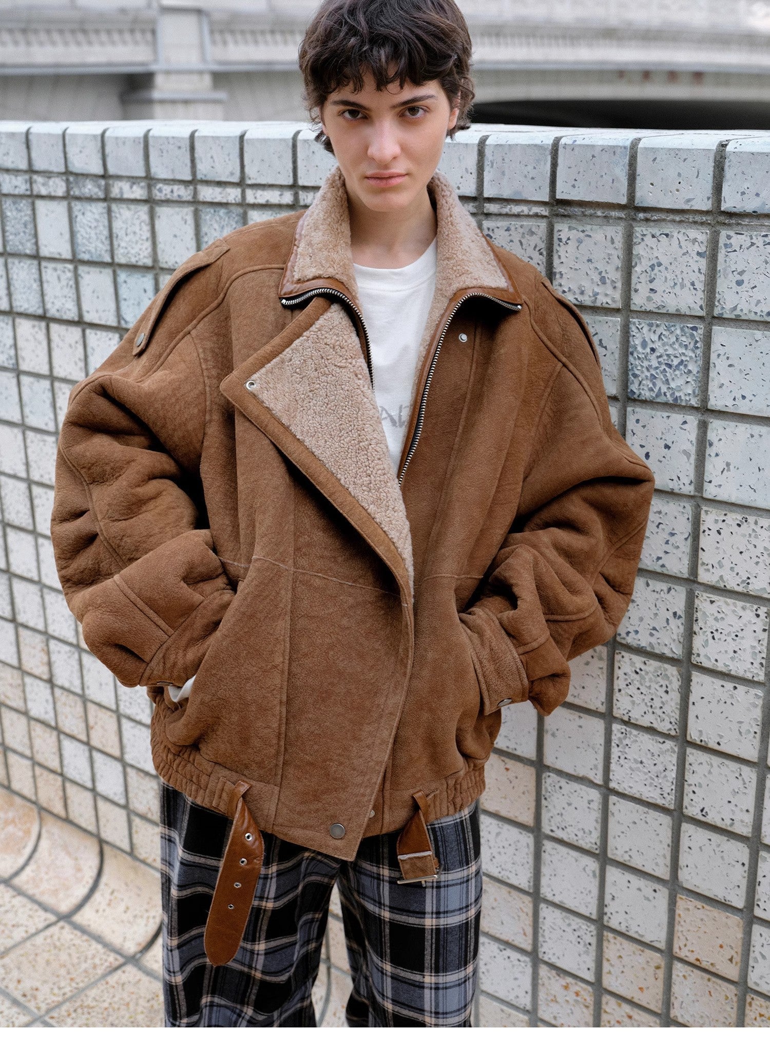 Fireladyfur Women's Shearling Coat - Motorcycle Style Merino Wool Short Jacket Jazz Party - variant_title