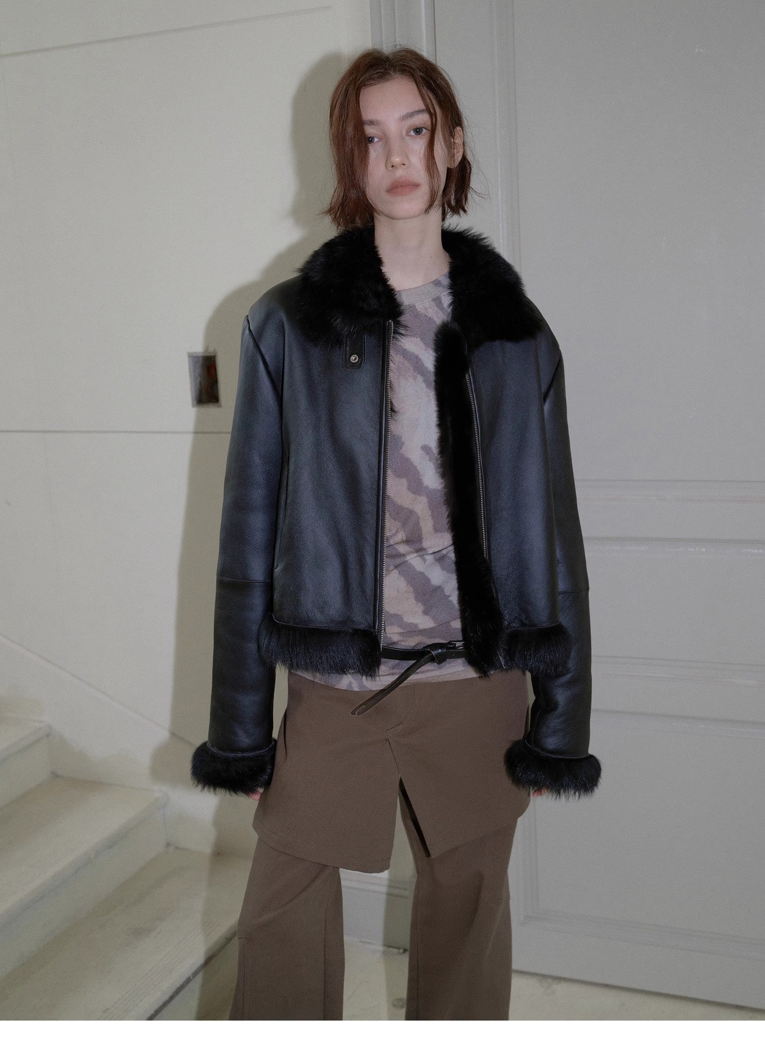 Fireladyfur Women's Shearling Coat - Motorcycle Style Tuscan Wool Short Jacket - variant_title