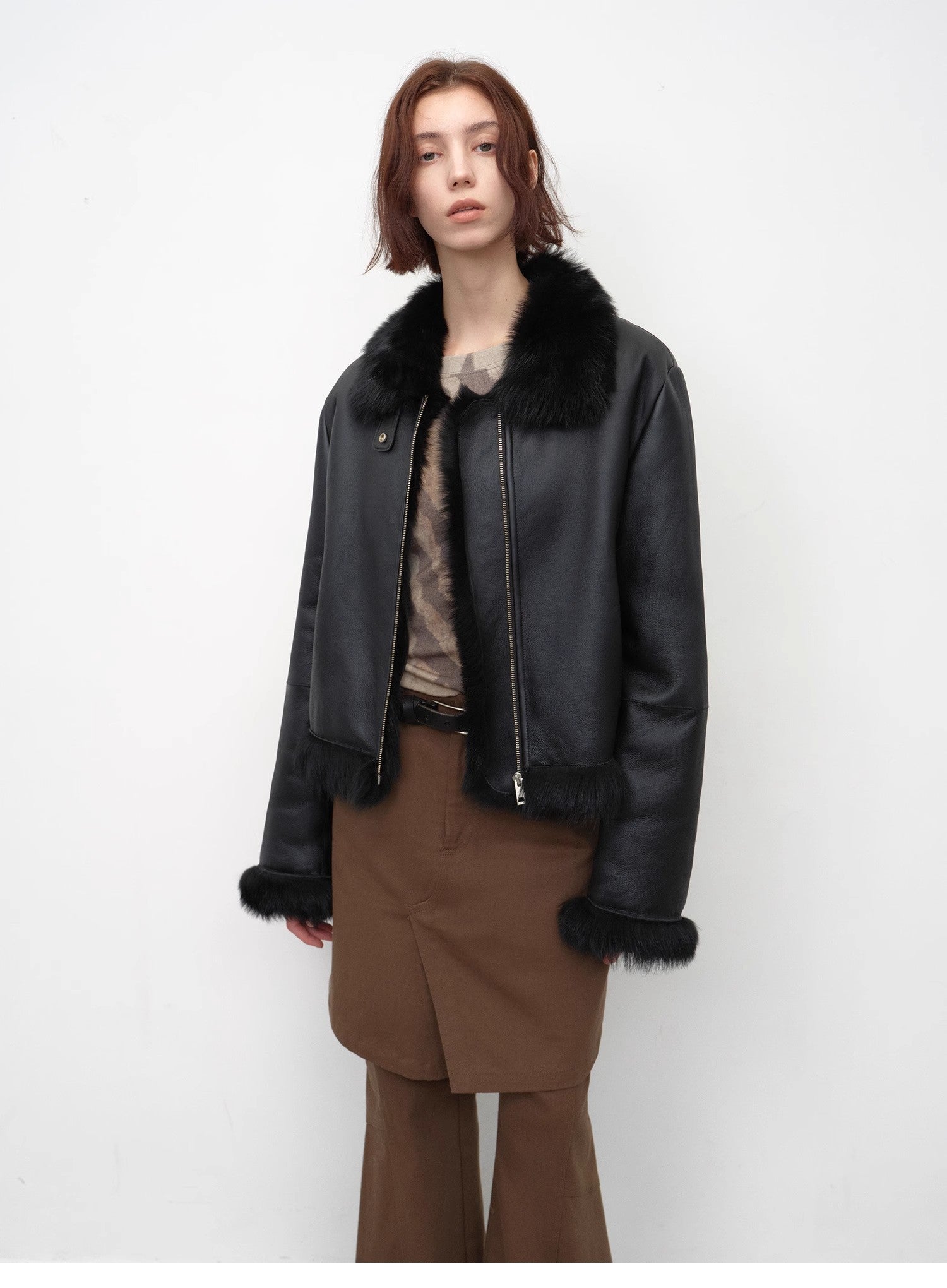 Fireladyfur Women's Shearling Coat - Motorcycle Style Tuscan Wool Short Jacket - variant_title