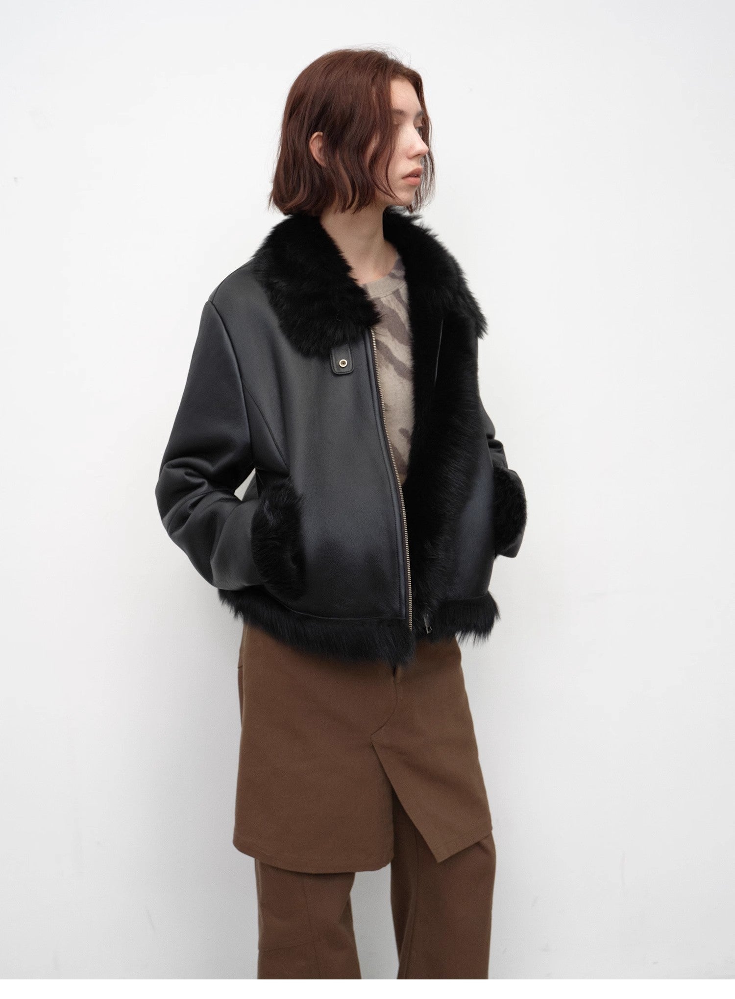 Fireladyfur Women's Shearling Coat - Motorcycle Style Tuscan Wool Short Jacket - variant_title