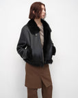 Fireladyfur Women's Shearling Coat - Motorcycle Style Tuscan Wool Short Jacket - variant_title
