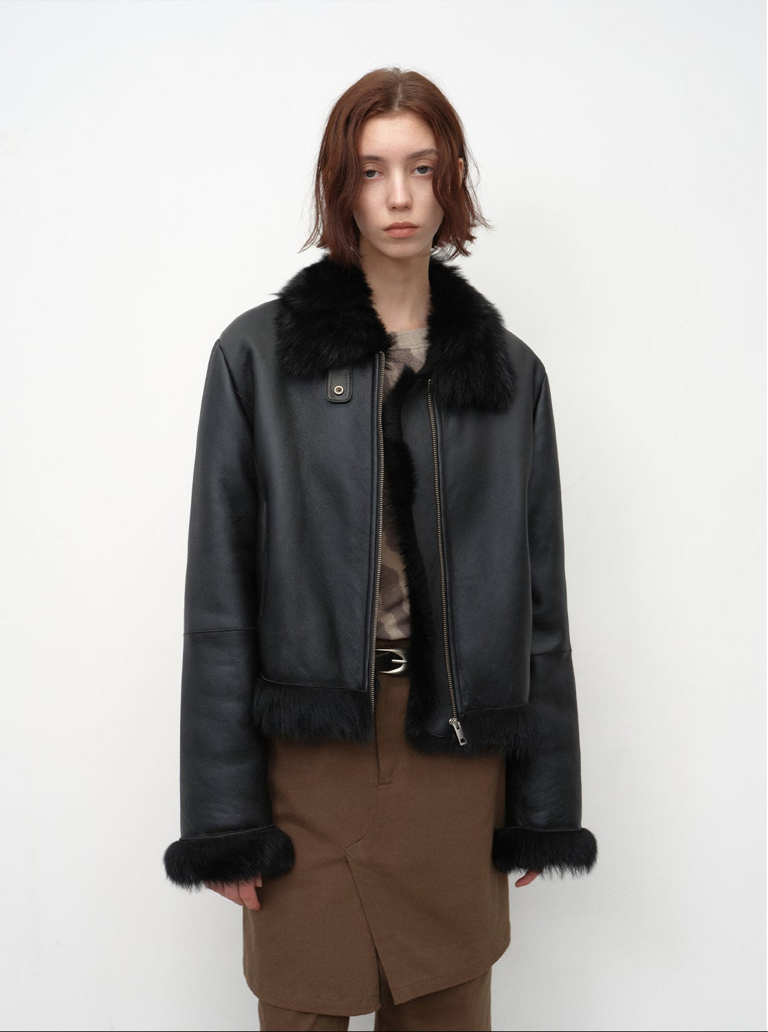 Fireladyfur Women's Shearling Coat - Motorcycle Style Tuscan Wool Short Jacket - variant_title