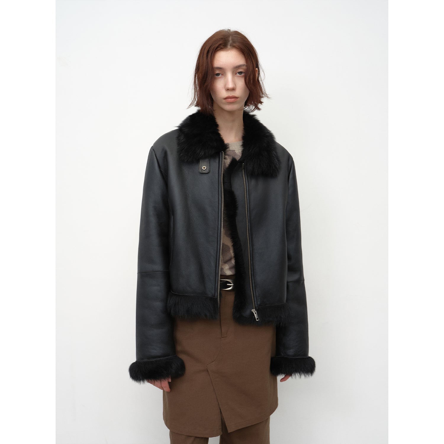 Fireladyfur Women's Shearling Coat - Motorcycle Style Tuscan Wool Short Jacket - variant_title