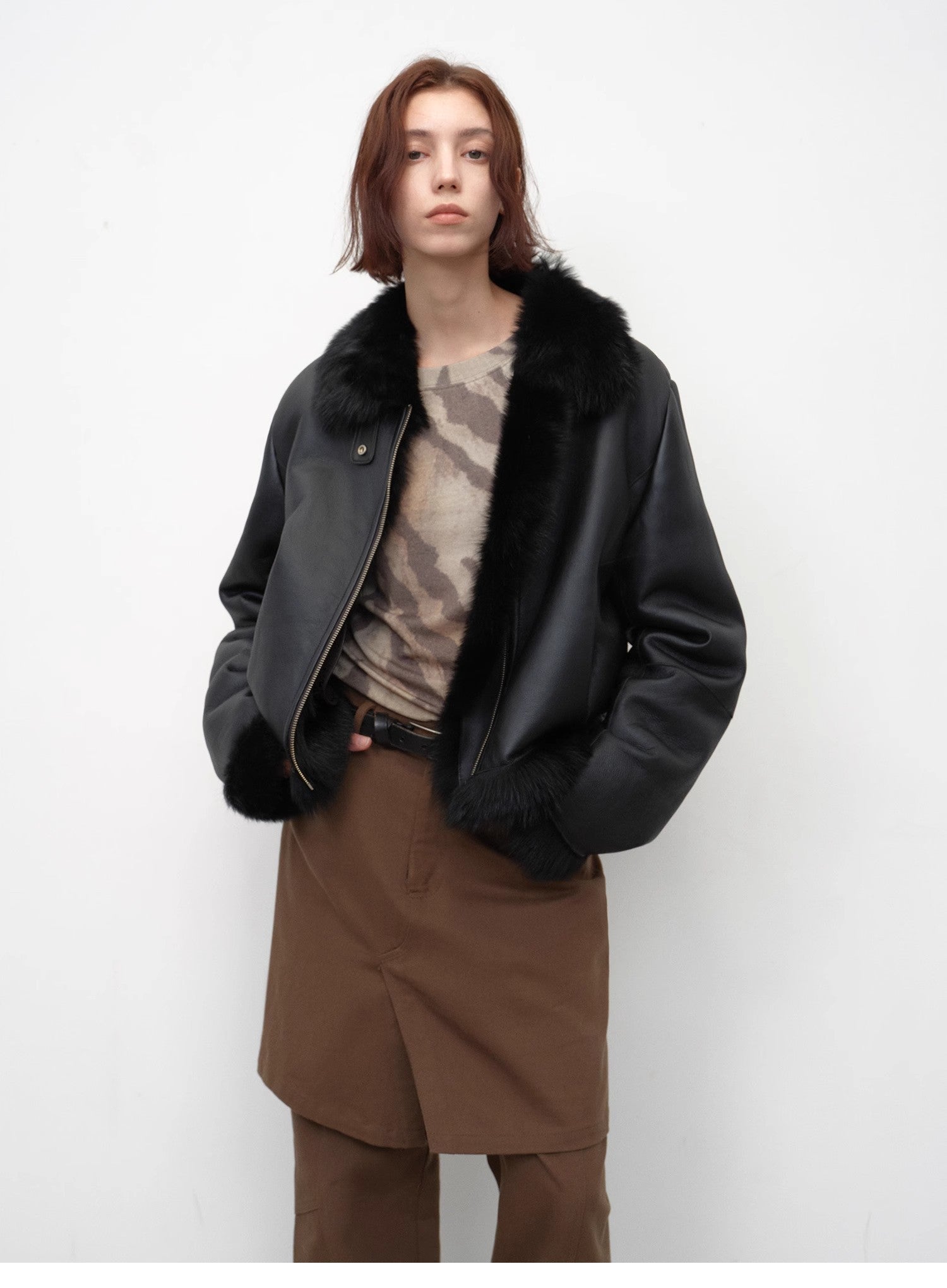 Fireladyfur Women's Shearling Coat - Motorcycle Style Tuscan Wool Short Jacket - variant_title