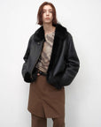 Fireladyfur Women's Shearling Coat - Motorcycle Style Tuscan Wool Short Jacket - variant_title