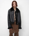 Fireladyfur Women's Shearling Coat - Motorcycle Style Tuscan Wool Short Jacket - variant_title