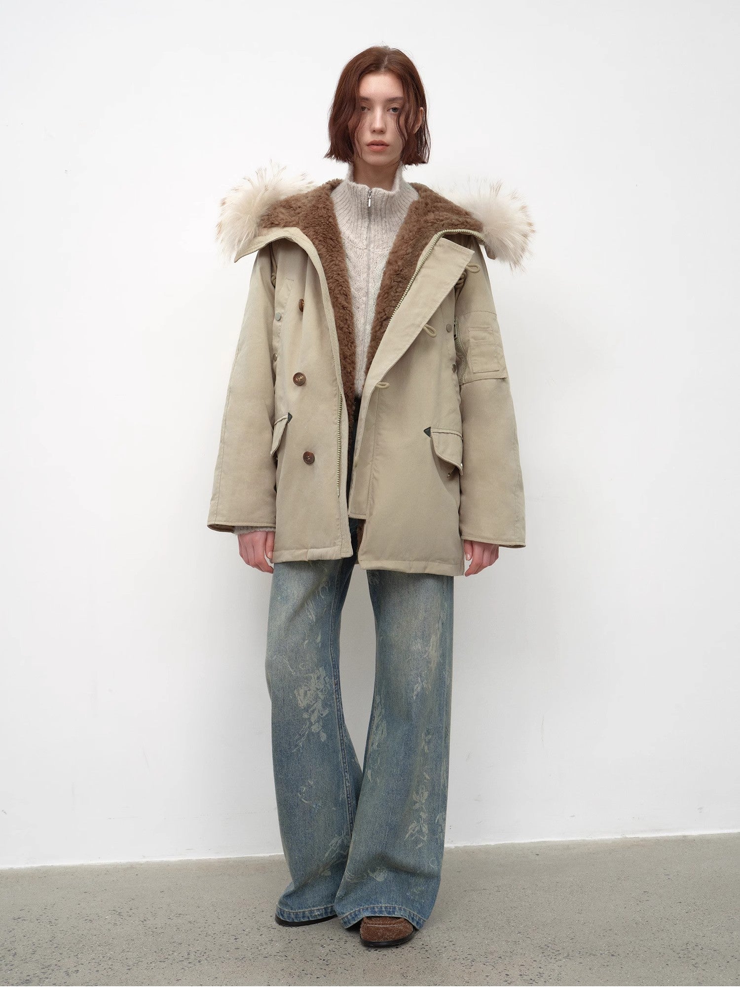 Fireladyfur Women's Shearling Lined Down Parka with Raccoon Fur Collar hood"Coastal Highway II" - variant_title