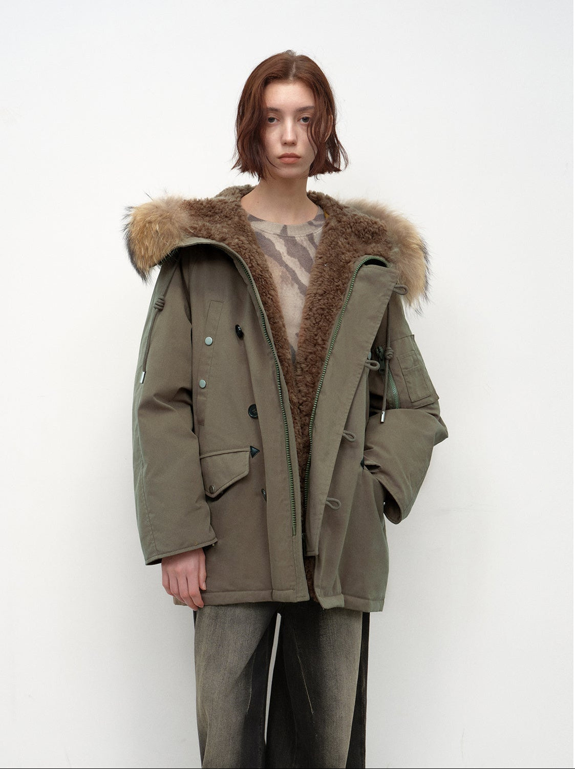 Fireladyfur Women's Shearling Lined Down Parka with Raccoon Fur Collar hood"Coastal Highway II" - variant_title