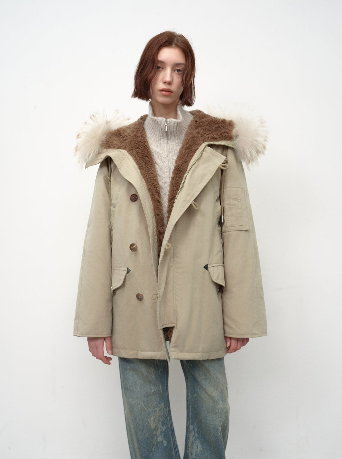 Fireladyfur Women's Shearling Lined Down Parka with Raccoon Fur Collar hood"Coastal Highway II" - variant_title