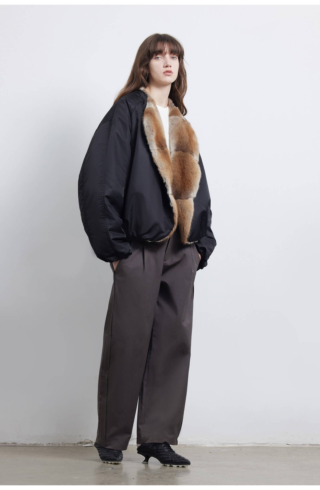 Fireladyfur Women's Short Colorblock Parka with Sable Muskrat Fur Collar and Goose Down"Hull Contract"Firelady Fur