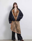 Fireladyfur Women's Short Colorblock Parka with Sable Muskrat Fur Collar and Goose Down"Hull Contract" - variant_title