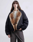 Fireladyfur Women's Short Colorblock Parka with Sable Muskrat Fur Collar and Goose Down"Hull Contract" - variant_title