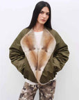 Fireladyfur Women's Short Colorblock Parka with Sable Muskrat Fur Collar and Goose Down"Hull Contract" - variant_title