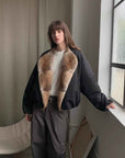 Fireladyfur Women's Short Colorblock Parka with Sable Muskrat Fur Collar and Goose Down"Hull Contract" - variant_title