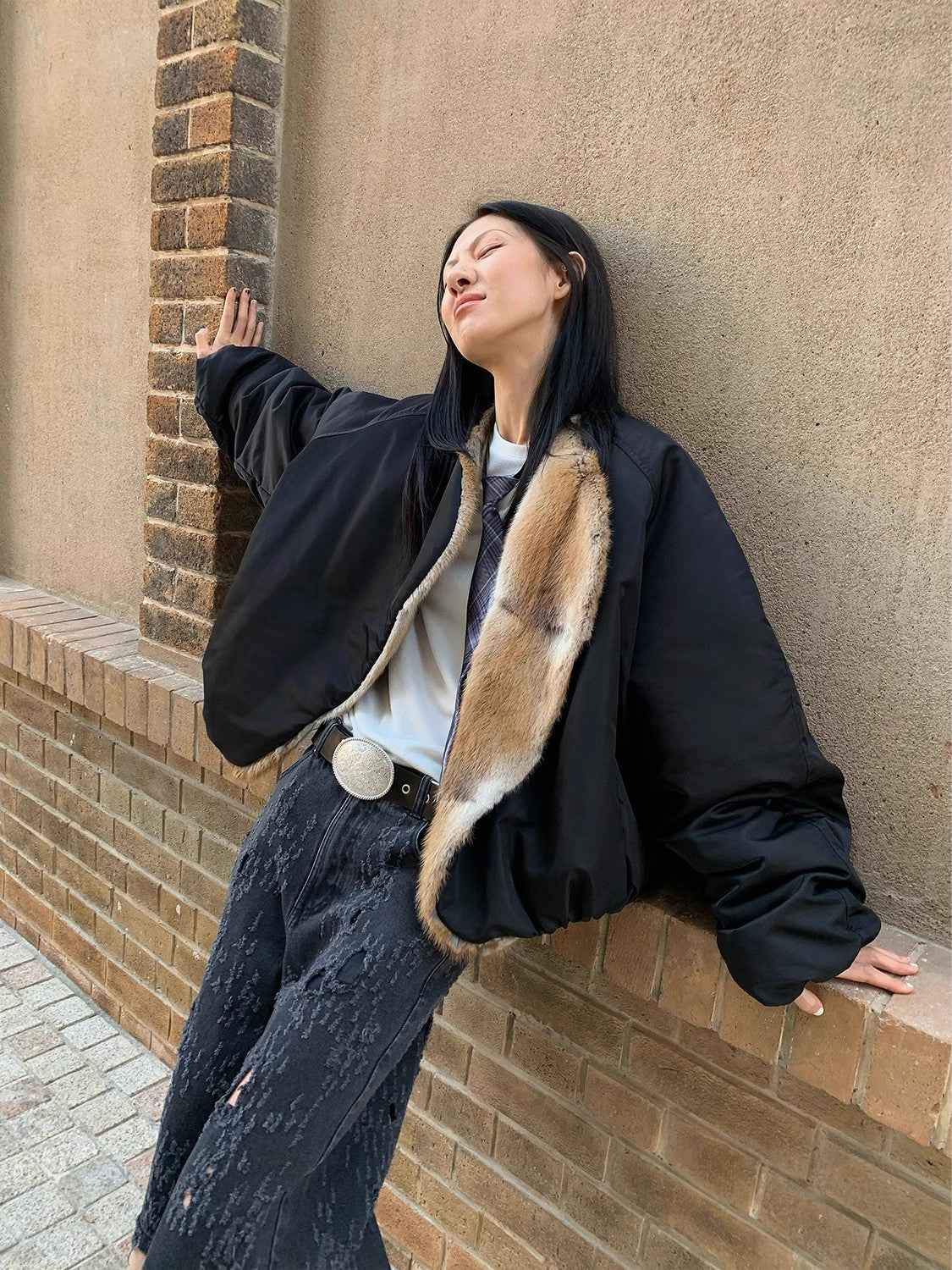 Fireladyfur Women's Short Colorblock Parka with Sable Muskrat Fur Collar and Goose Down"Hull Contract" - variant_title