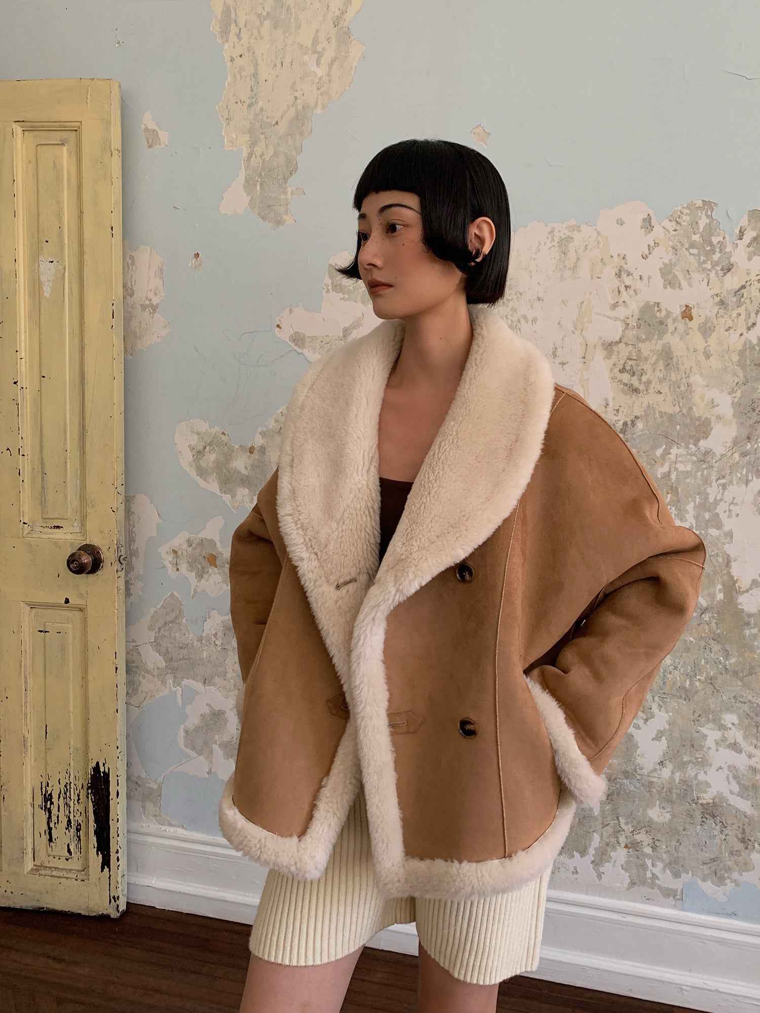 Fireladyfur Women's Short Reversible Vegan Shearling Jacket "Bella Poetry" - variant_title