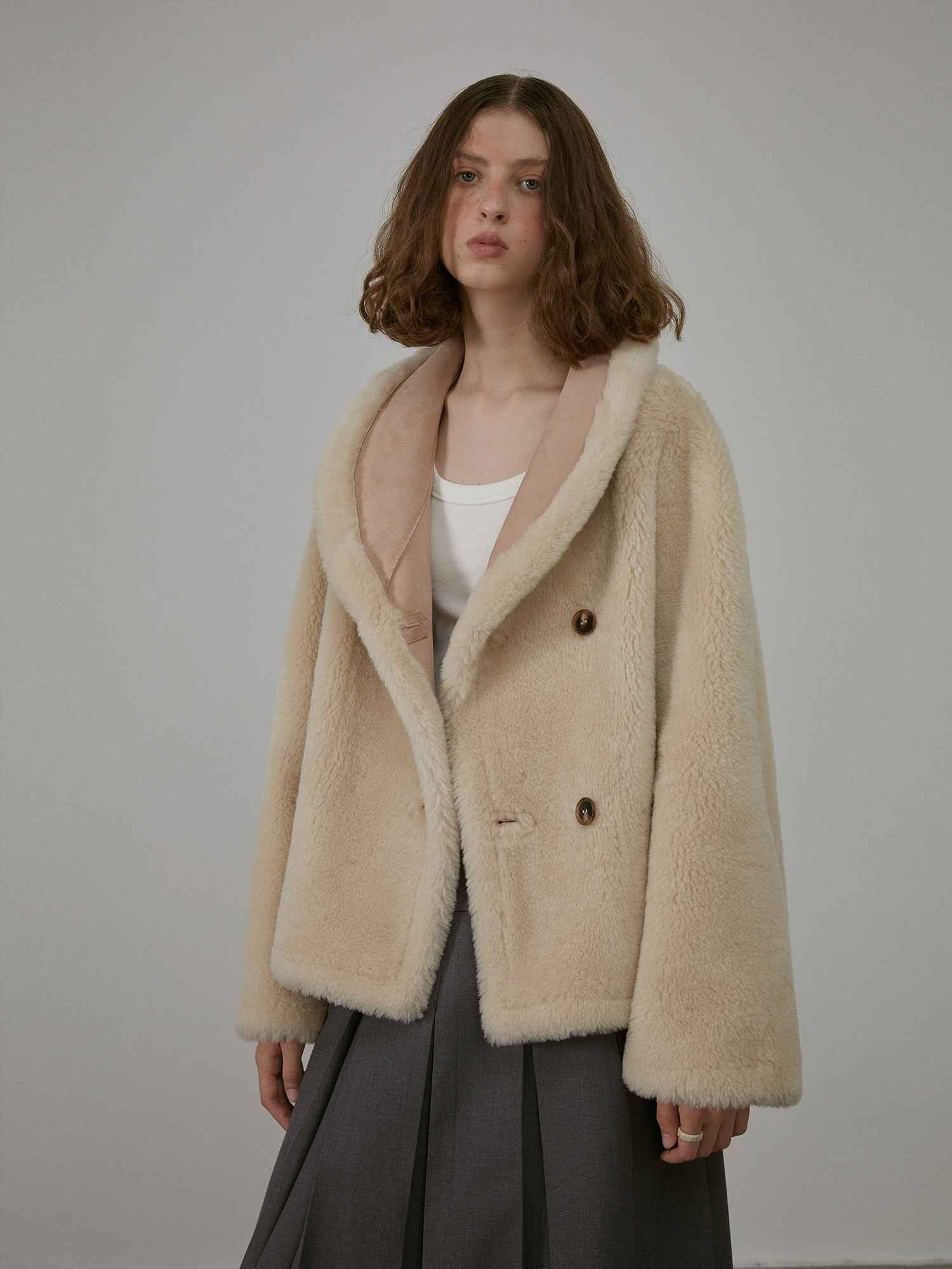Fireladyfur Women's Short Reversible Vegan Shearling Jacket "Bella Poetry" - variant_title