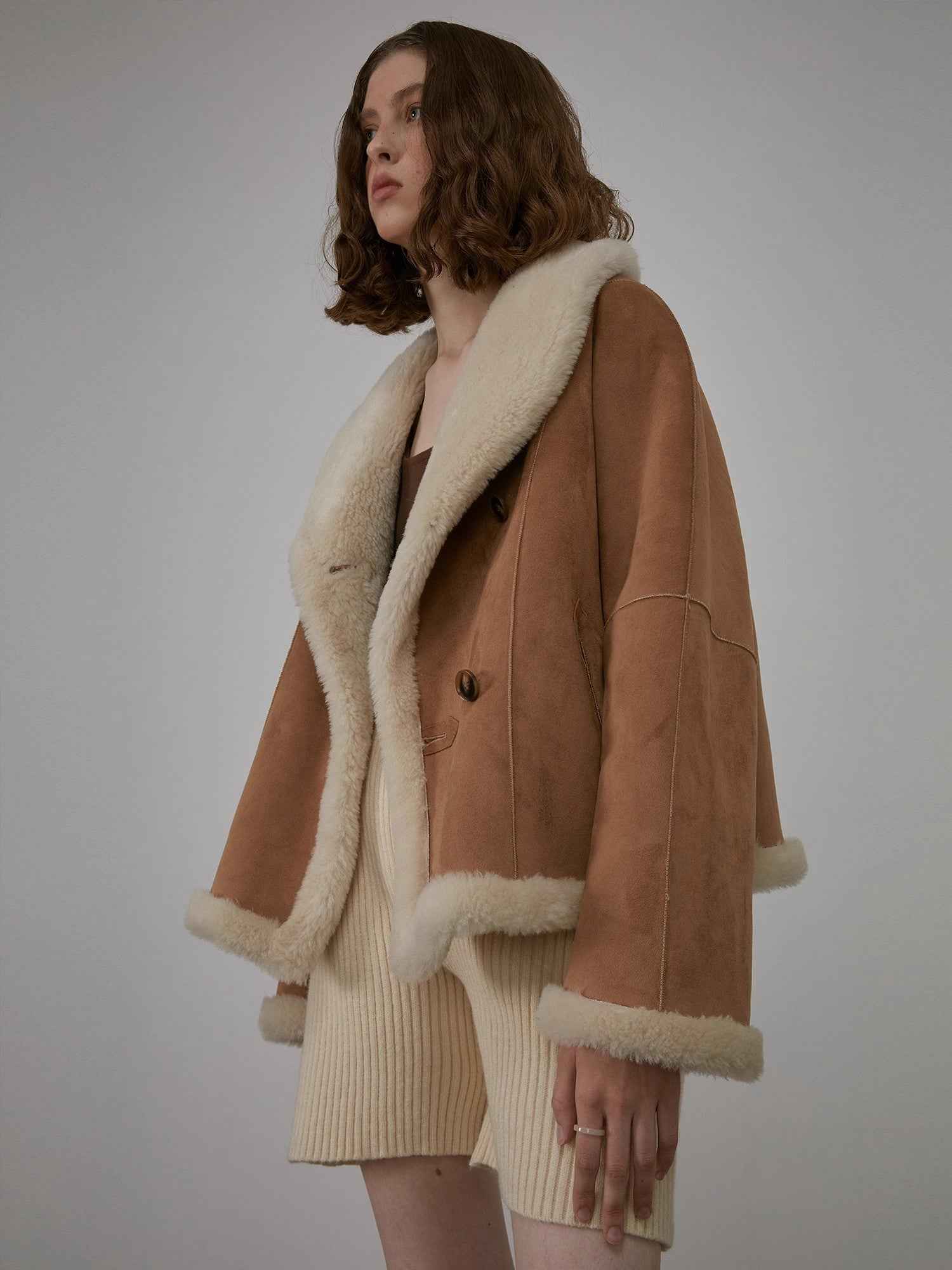 Fireladyfur Women's Short Reversible Vegan Shearling Jacket "Bella Poetry" - variant_title