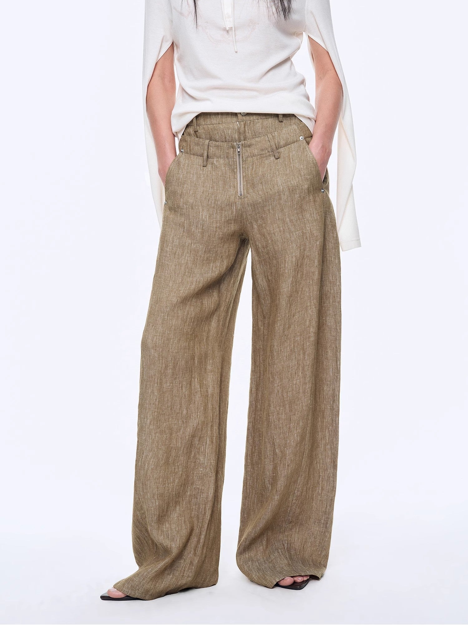 Fireladyfur Women's Stand - up Silhouette Double Waist Linen Trousers"Berlin Street" - variant_title