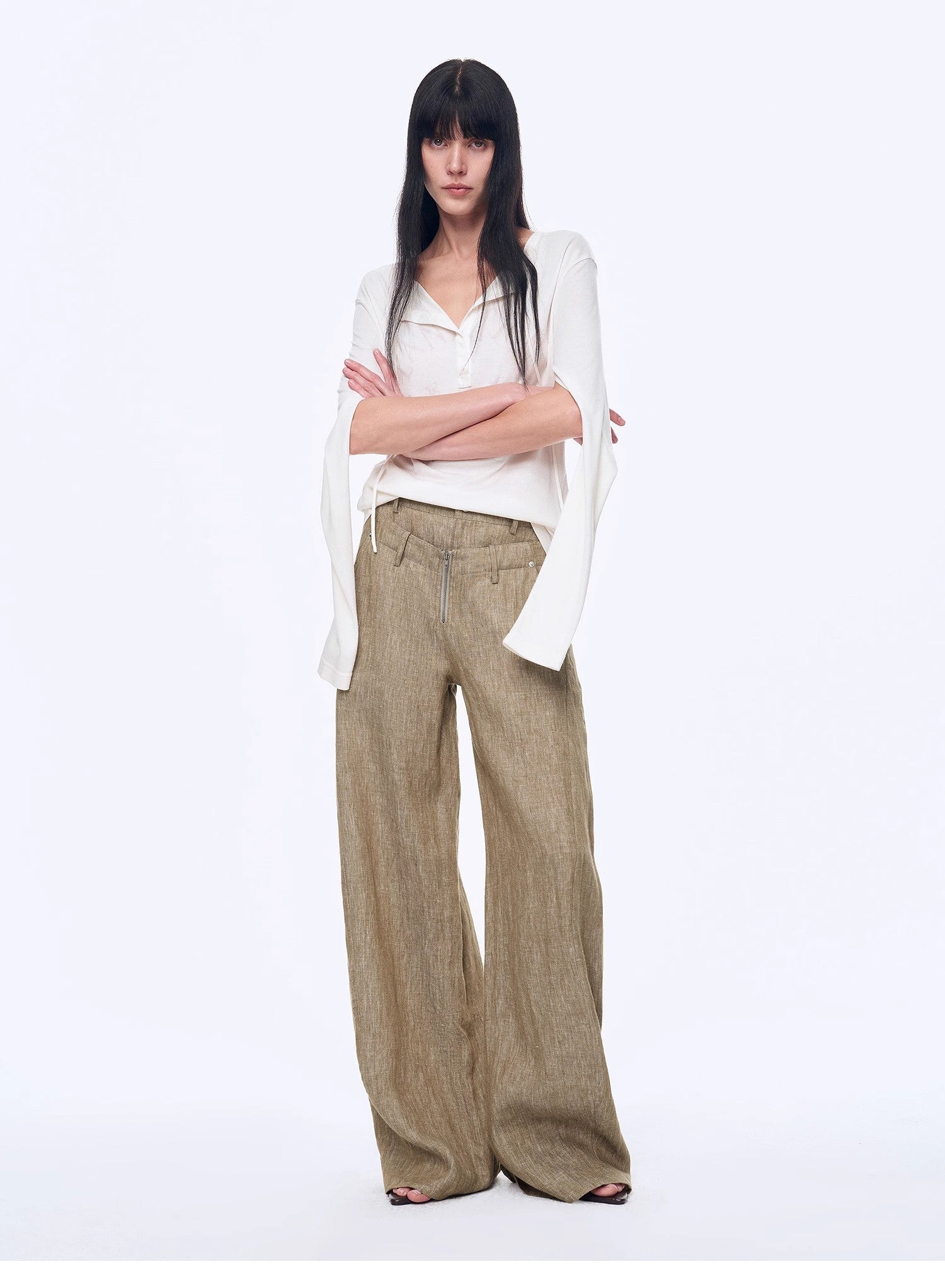 Fireladyfur Women's Stand - up Silhouette Double Waist Linen Trousers"Berlin Street" - variant_title