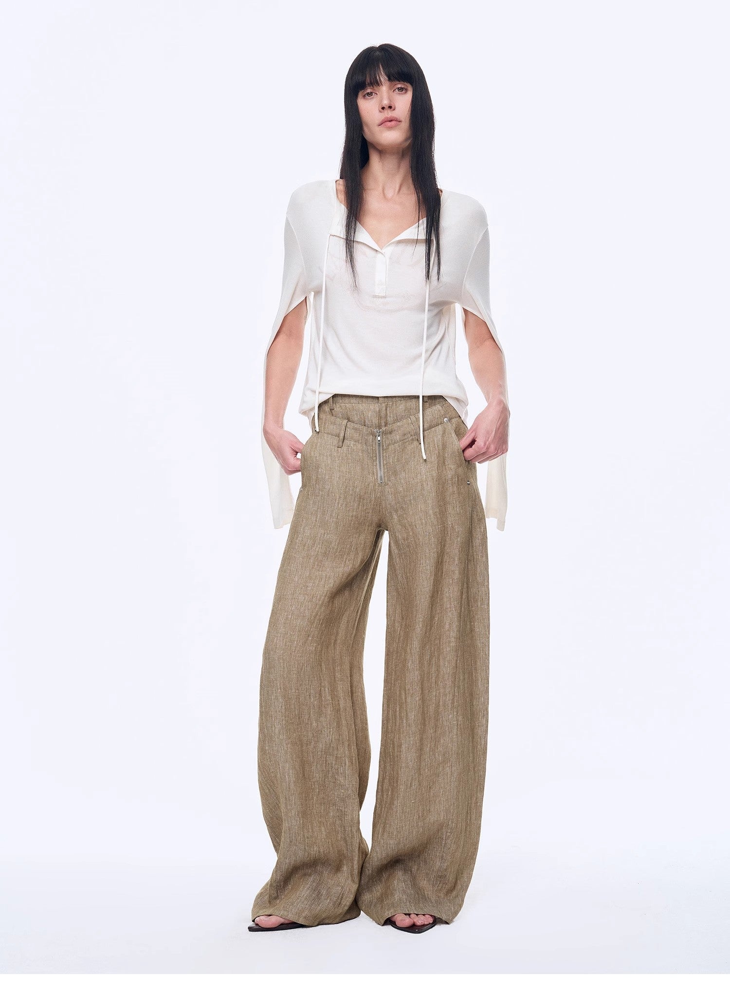 Fireladyfur Women's Stand - up Silhouette Double Waist Linen Trousers"Berlin Street" - variant_title