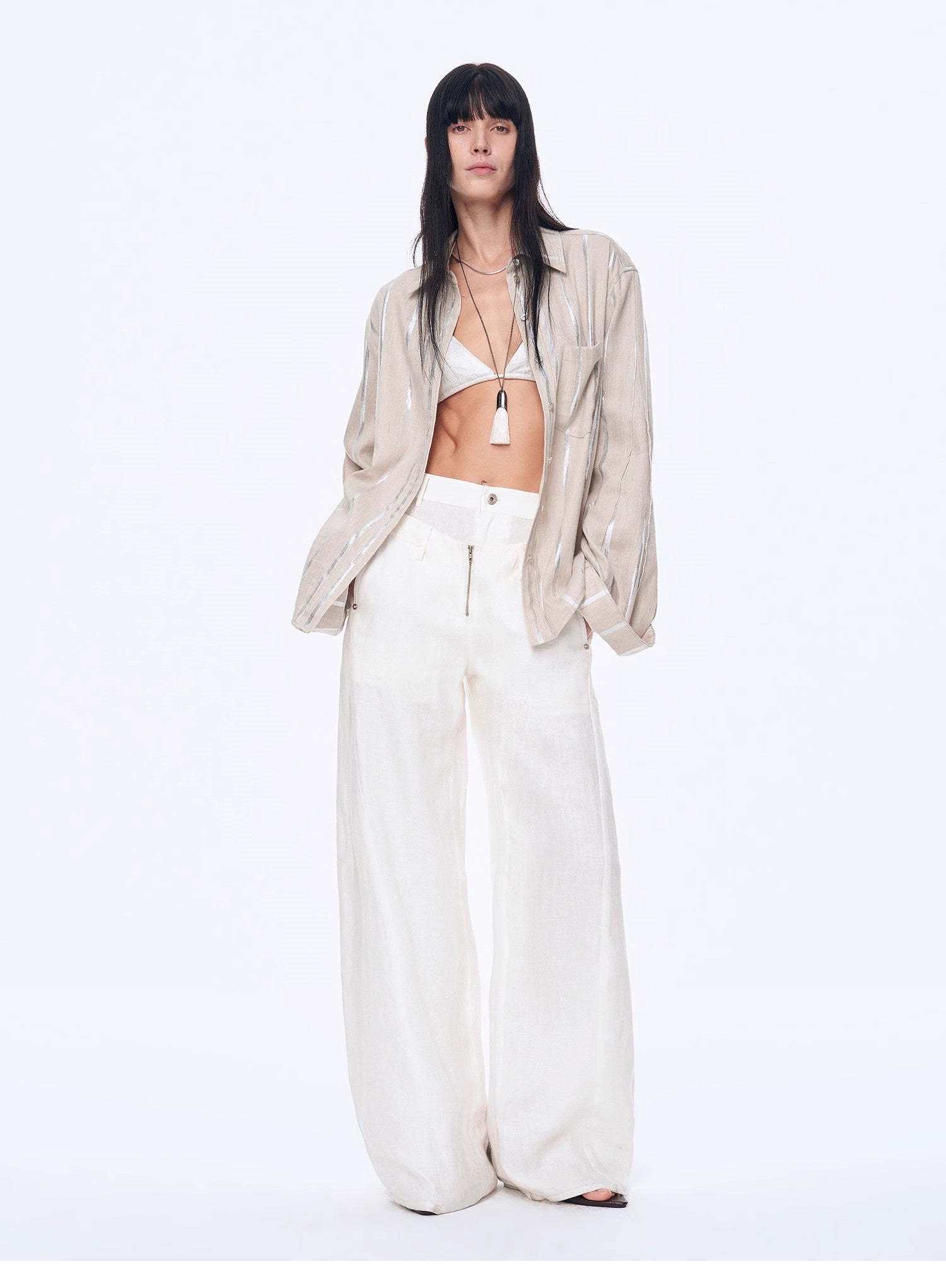 Fireladyfur Women's Stand - up Silhouette Double Waist Linen Trousers"Berlin Street" - variant_title