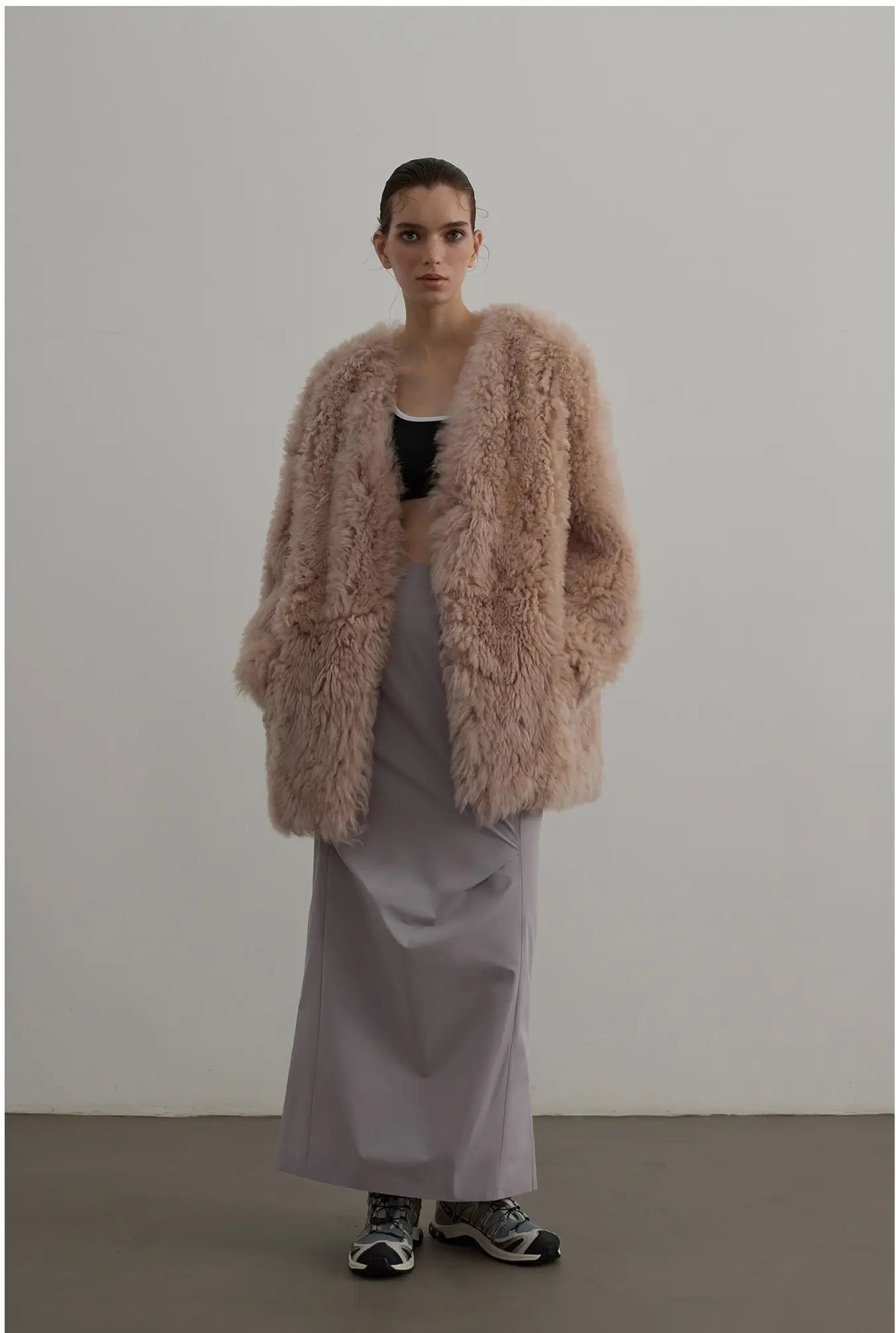 Fireladyfur Women's Tuscan Sheepskin Winter Coat“Peach Oolong”