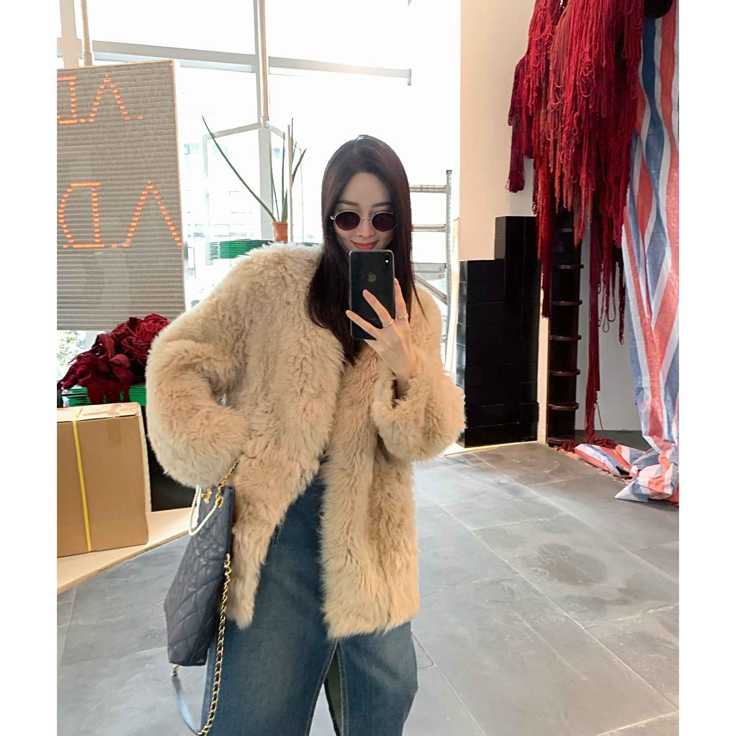 Fireladyfur Women's Tuscan Sheepskin Winter Coat“Peach Oolong” - variant_title
