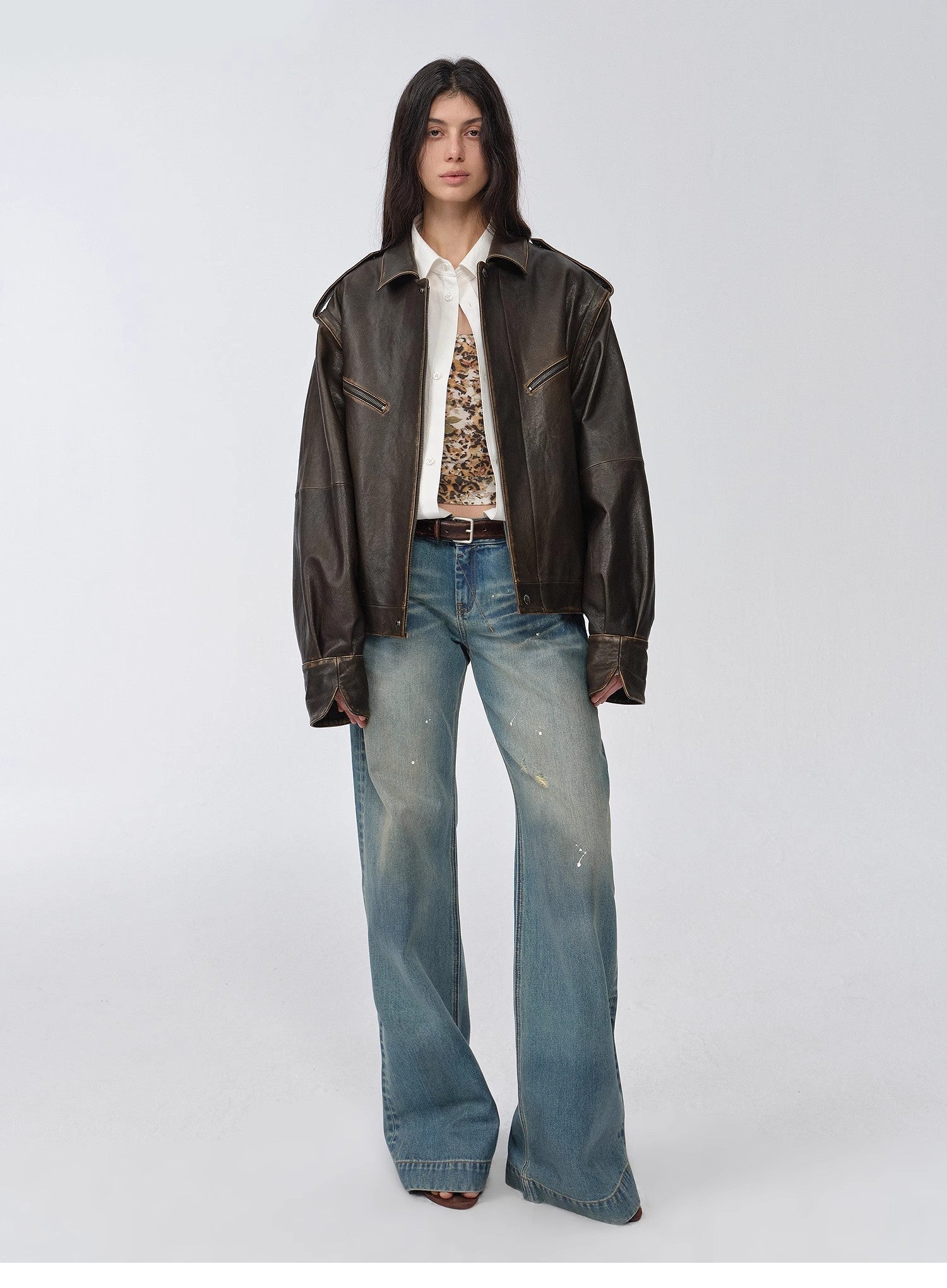 Fireladyfur Women's Two - Way Genuine Leather Jacket with Removable Sleeves"Barn Feelings" - variant_title