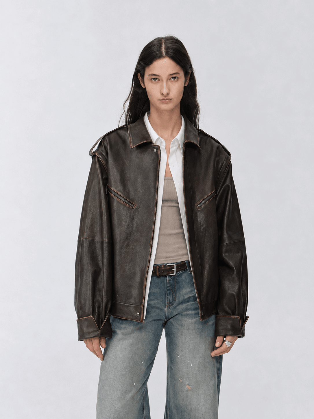 Fireladyfur Women's Two - Way Genuine Leather Jacket with Removable Sleeves"Barn Feelings"Firelady Fur