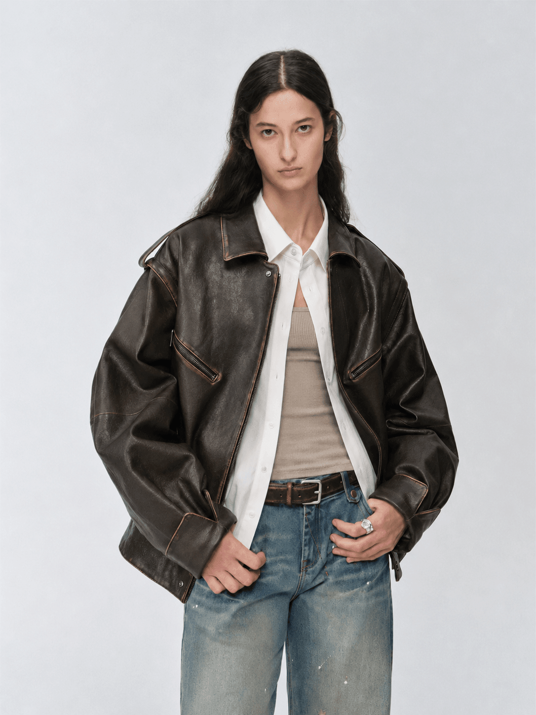 Fireladyfur Women's Two - Way Genuine Leather Jacket with Removable Sleeves"Barn Feelings"Firelady Fur