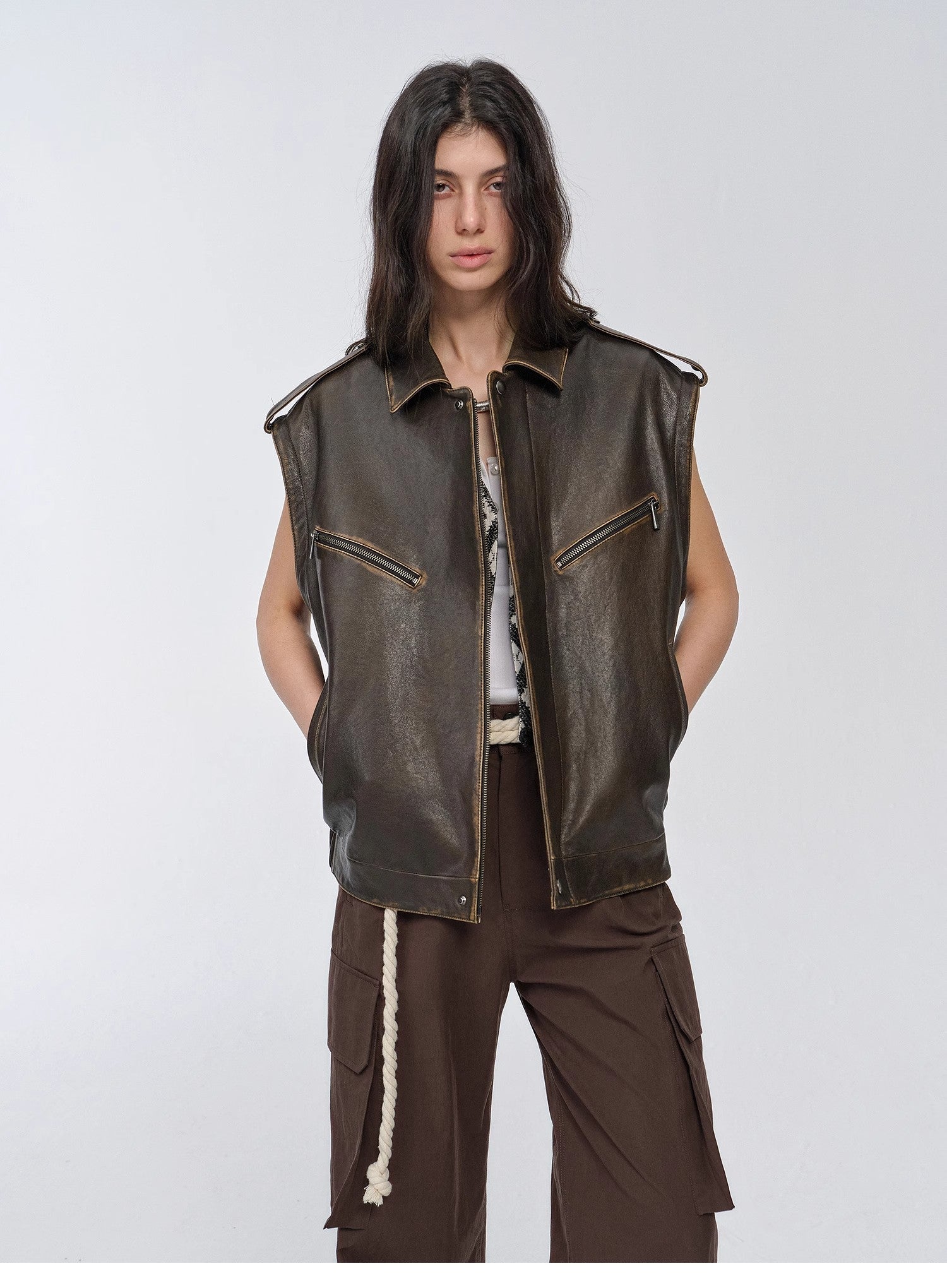 Fireladyfur Women's Two - Way Genuine Leather Jacket with Removable Sleeves"Barn Feelings" - variant_title