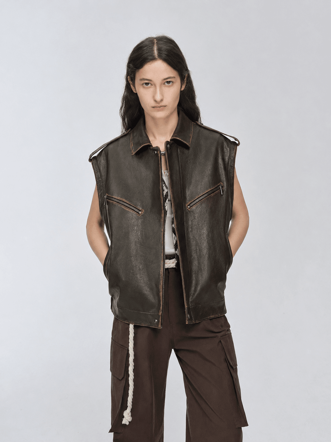 Fireladyfur Women's Two - Way Genuine Leather Jacket with Removable Sleeves"Barn Feelings"Firelady Fur