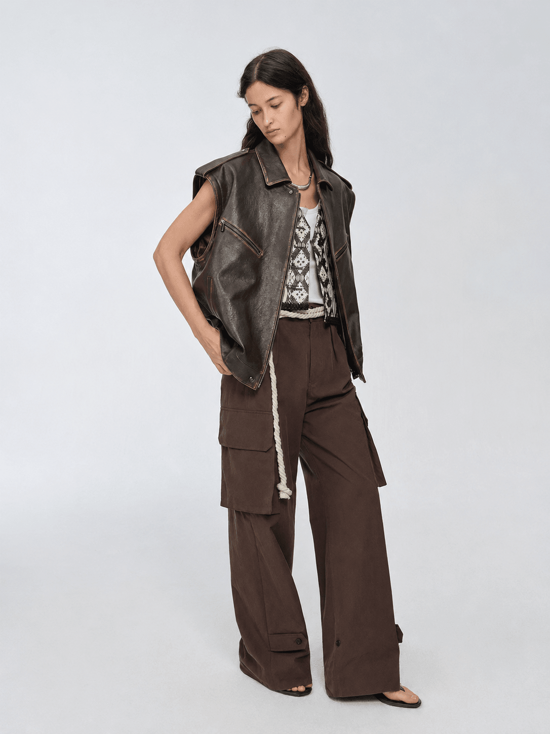 Fireladyfur Women's Two - Way Genuine Leather Jacket with Removable Sleeves"Barn Feelings"Firelady Fur