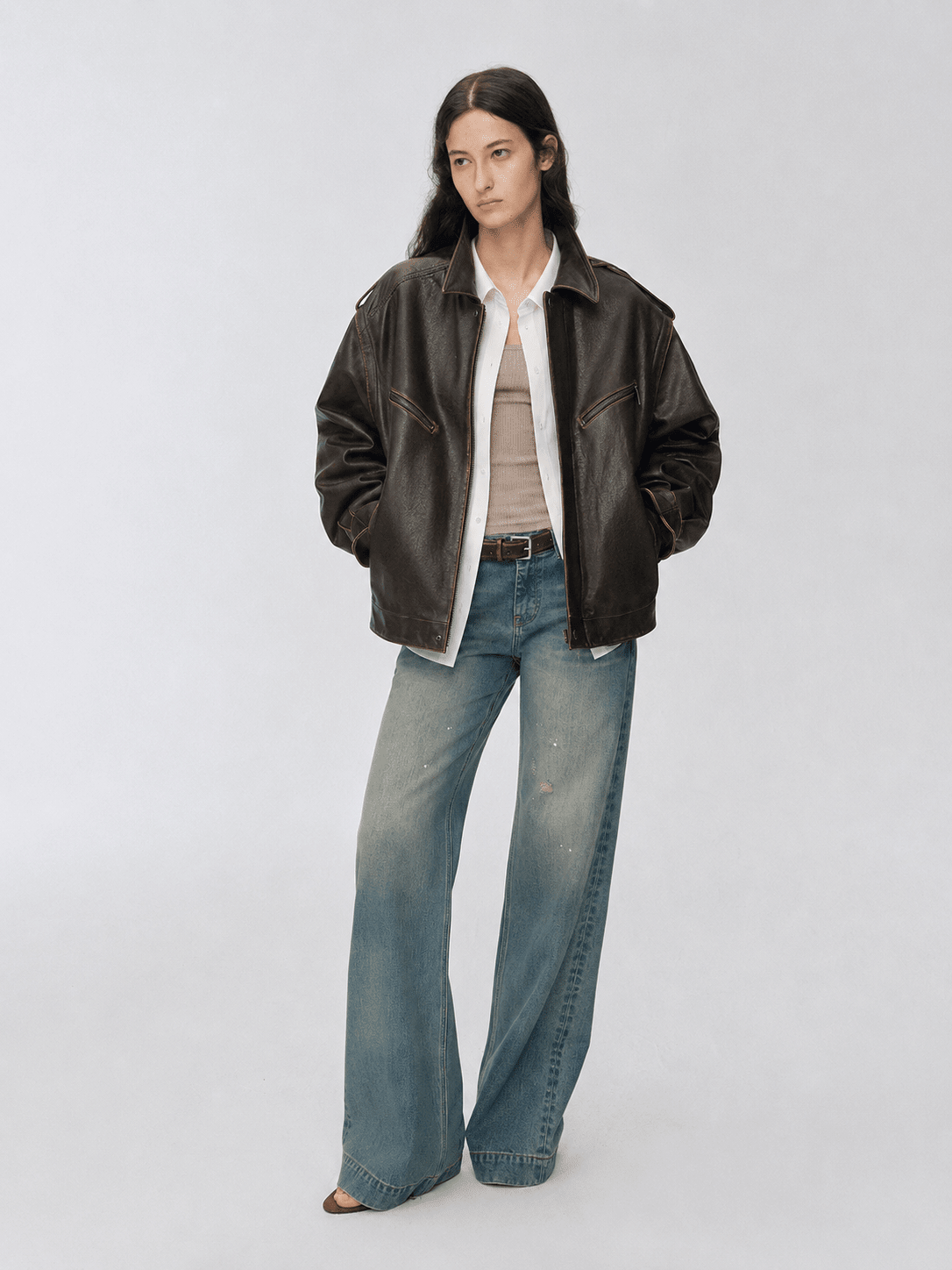 Fireladyfur Women's Two - Way Genuine Leather Jacket with Removable Sleeves"Barn Feelings"Firelady Fur