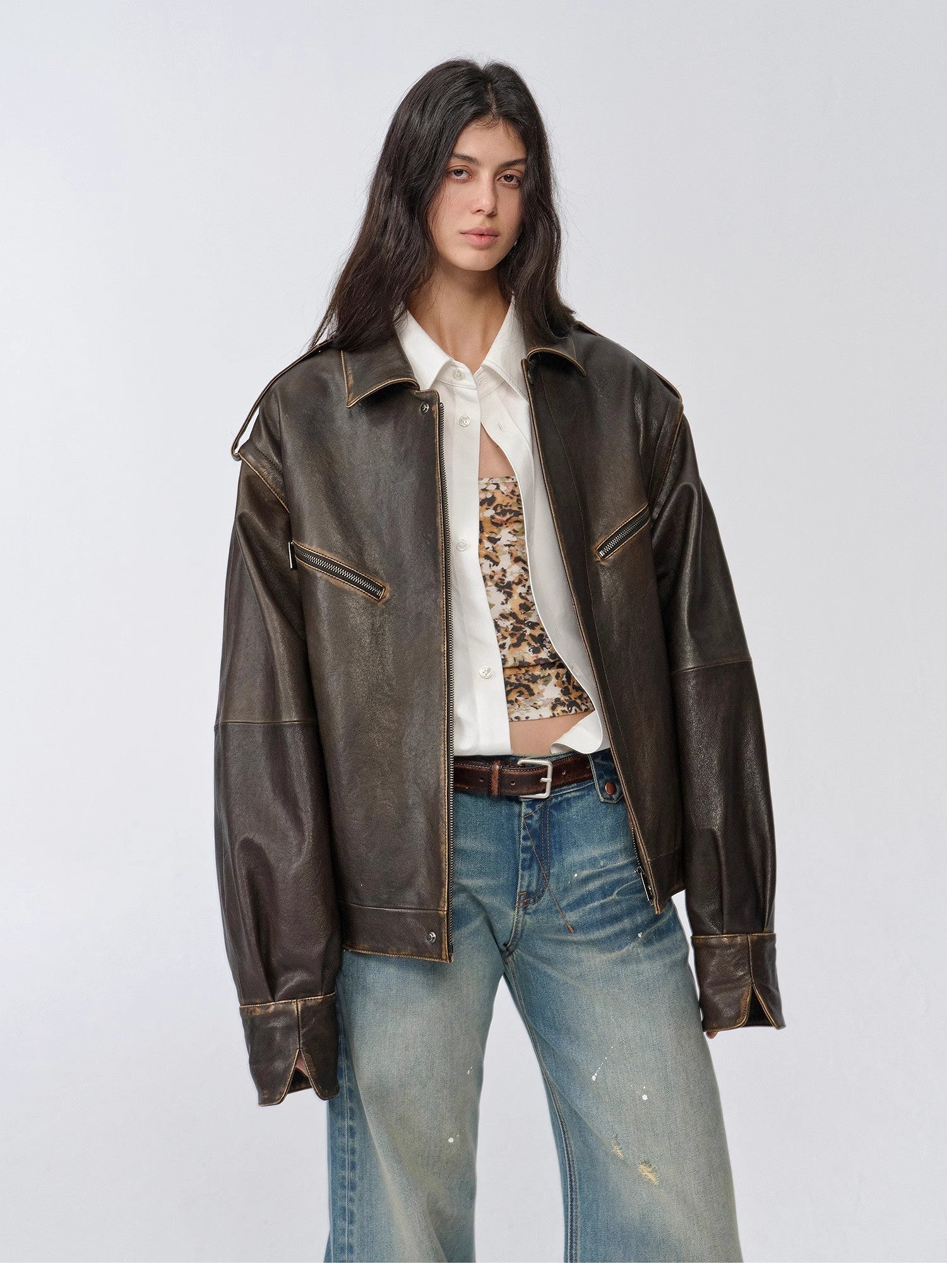 Fireladyfur Women's Two - Way Genuine Leather Jacket with Removable Sleeves"Barn Feelings" - variant_title